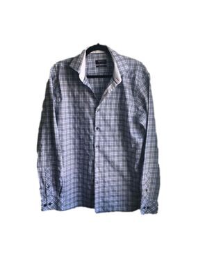 Anthony of London blue plaid button down shirt